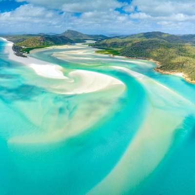 Arial view of ocean water beach in the south pacific