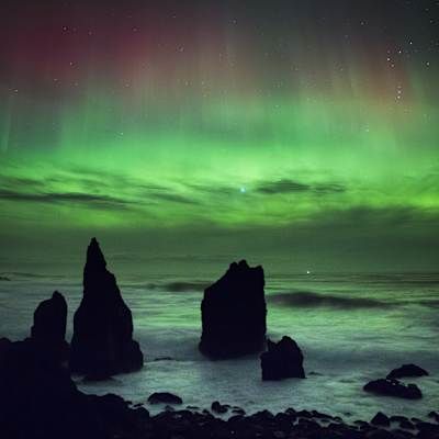 Northern Lights over the ocean in Iceland
